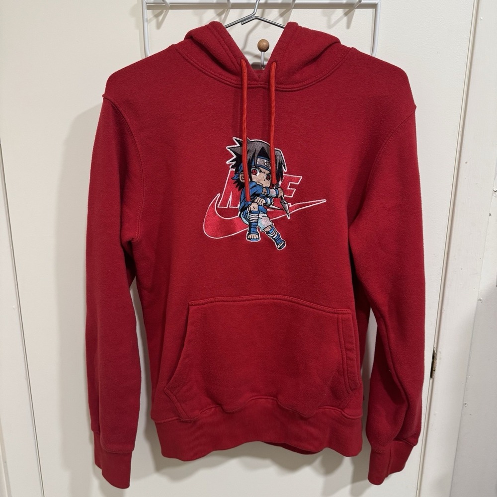 Nike x Naruto Sasuke Uchiha Pullover Hoodie Noralache Embroidered Red Mens Small